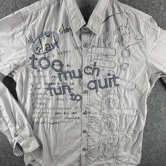 Desigual Graphic Print Button Up Shirt Men Cotton Large Passaparola Happy Text - Picture 1 of 16